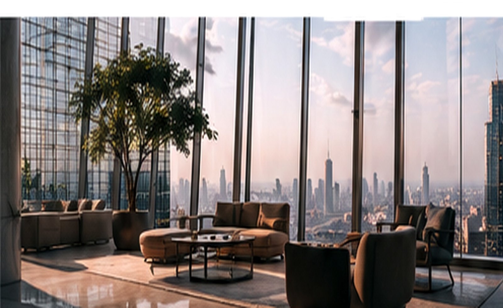 Modern office overlooking a city